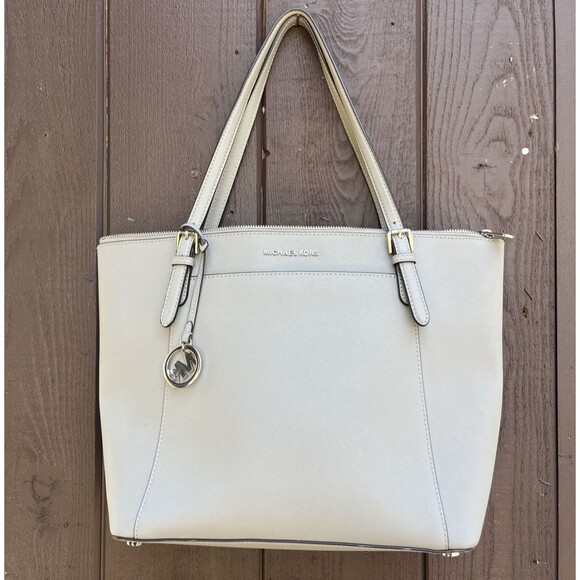 MICHAEL KORS Ciara East West Zip Tote Grey Brown Saffiano Leather 35T8GC6T9L - Picture 1 of 16